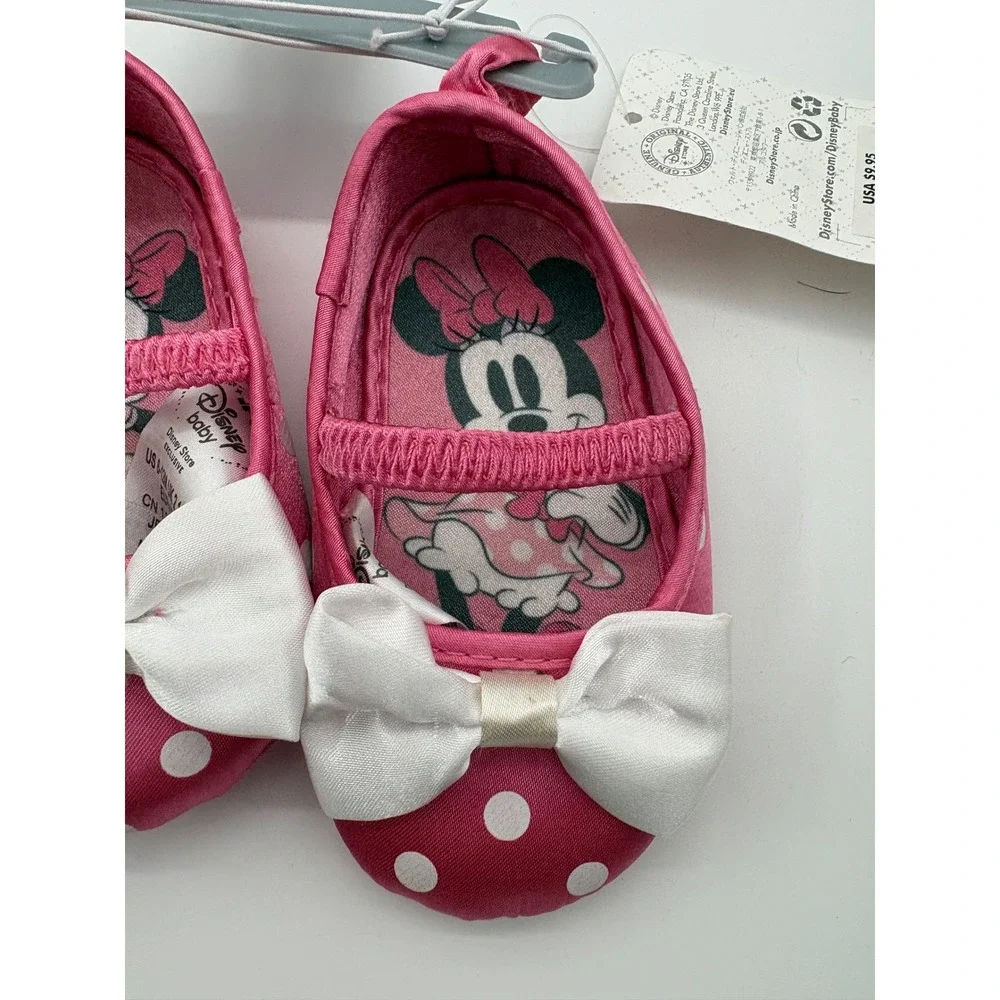 Disney Baby Minnie Mouse Shoes 6-12M Pink Polka Dot Bow Crib Shoes NWT NOS